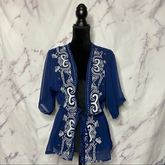 Sage the Label Other - Sage the Label Blue Embroidered Peplum Coverup